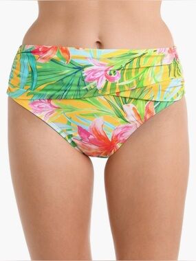 La Blanca Bikini Bottoms Calypso Blooms Overlap Shirred Band Hipster Size 14 NWT